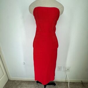 Vintage Bebe Red Strapless Bandage Knit Bodycon Midi Dress Medium Zip Bratz Glam